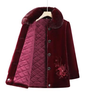 Casaco de Visão de Inverno da Vovó Roupa de Mãe Mais Veludo Quente Casaco de Visão Bordado Roupa Feminina para Idosas