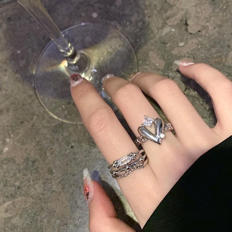 Niche Design Zircon Chain Love Couple Trendy Cool Woman Cold Wind Opening Ring Index Finger Ring