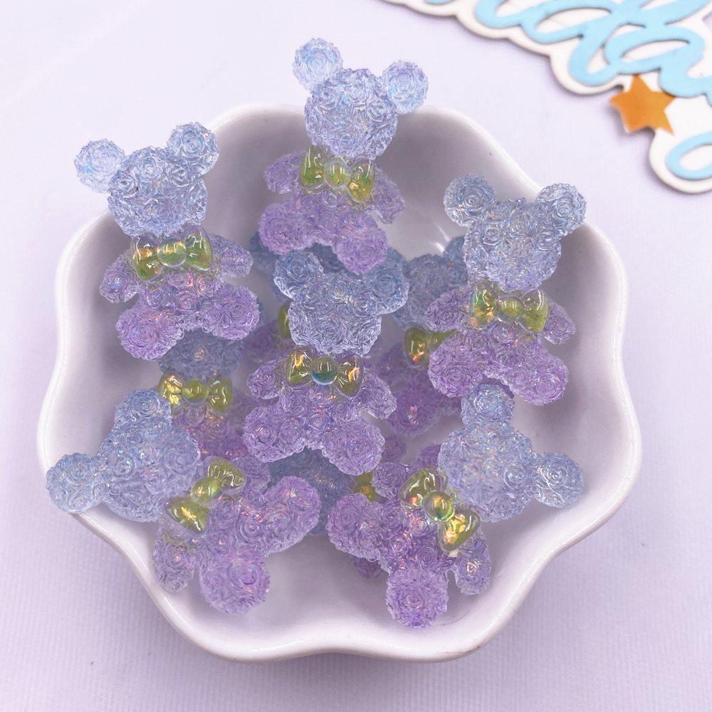 10PCS Colorful Resin Cartoon Bow Crystal Rose Bear Figurines Flatback Rhinestone DIY Wedding Decor Scrapbooks Accessories Crafts