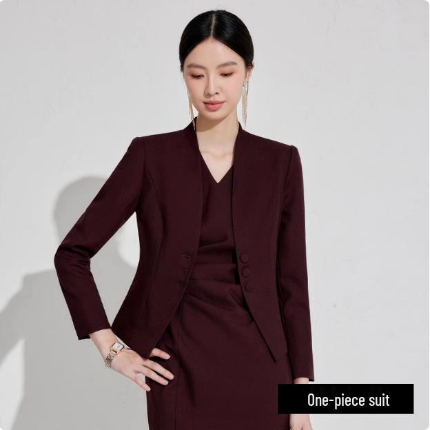 Red Professional Angora Suit Dress - Spring/Autumn Fashion for Women
