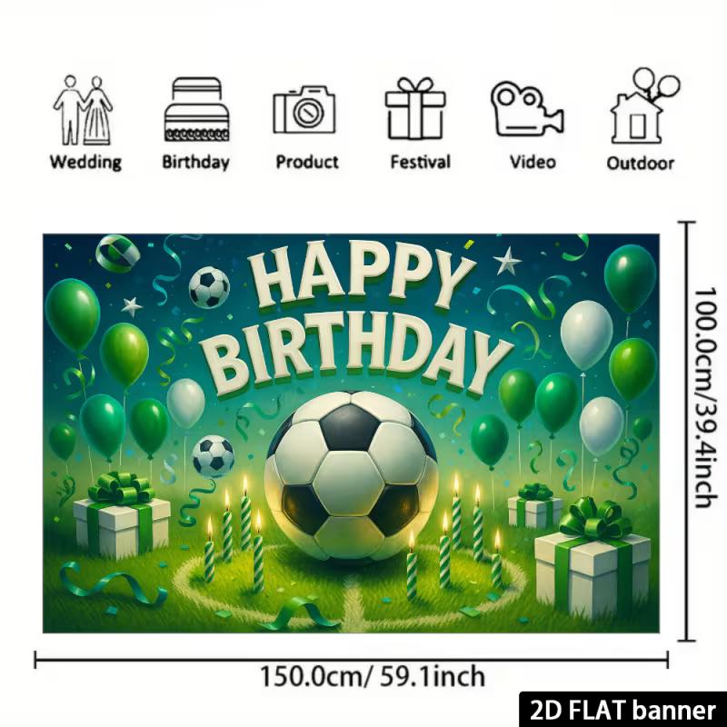 2D Fußballparty Hintergrund - Grünes & Weißes Fußballbanner für Kinder Sport Geburtstag Fotoshooting
