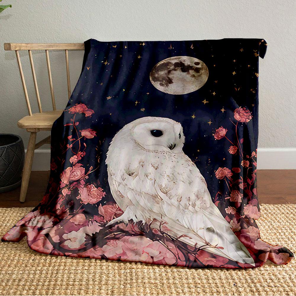 Moonlit Owl with Floral Night for All Seasons Blanket Lunch Break Throw Gift