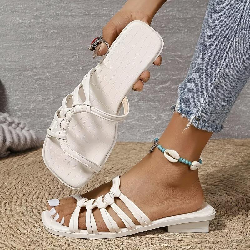 

Женские летние римские сандалии с квадратным носком, открытым носком, плетеным вырезом, мягкой подошвой, противоскользящие, износостойкие, на низком каблуке 43