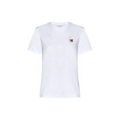 Maison Kitsuné Solid Color Round Neck Short Sleeve T-Shirt Women Tops White LW00105KJ0008P100
