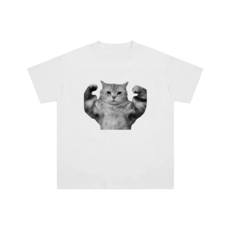 Adult and Children ParentChild Cute Contrast Muscular Cat Fun Daily Pure Cotton Short Sleeve Sports Casual TShirt