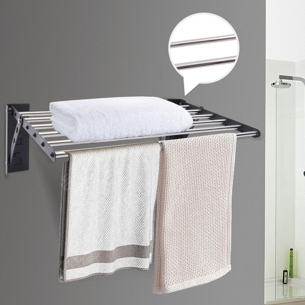 Stainless Steel Shower Caddy, Single Layer Bathroom Shelf Storage Rack Organizer, Wall-Mounted Towel Holder, 20kg Load Capacity