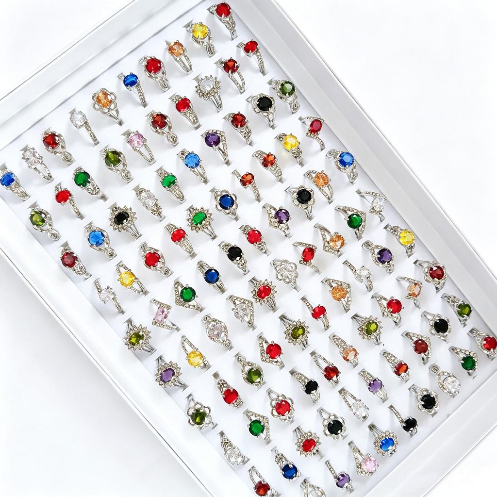 10Pcs Inlaid with colorful crystal and zircon gemstone finger ring jewelry for the index finger