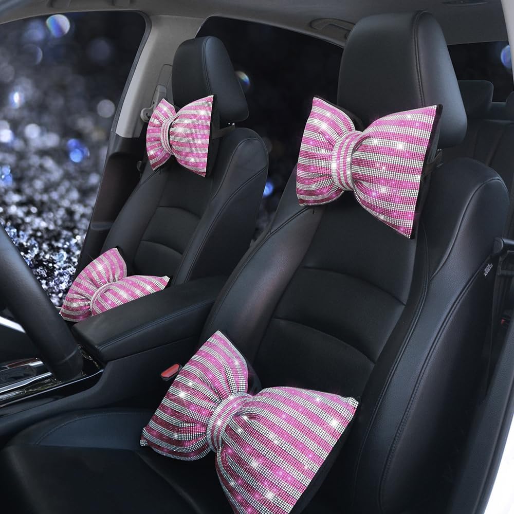 

Bling Rhinestone Car Pillow Headrest Cushion for Women, White-Pink 2Pcs розовый