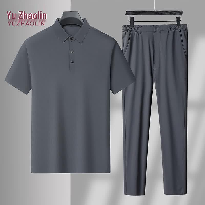 YUZHAOLIN Men s Summer Polo & Straight Trousers Set 3XL