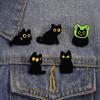5Pcs/Set Yellow Eyes Black Cats Brooches - Doodle Enamel Backpack Button Pins Badges