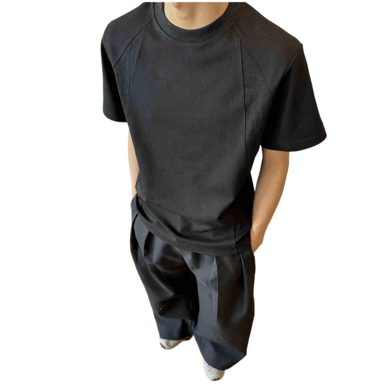 

Серая мужская футболка из плотной ткани с рубчатыми вставками, из воздушного хлопка, с короткими рукавами XL чёрный