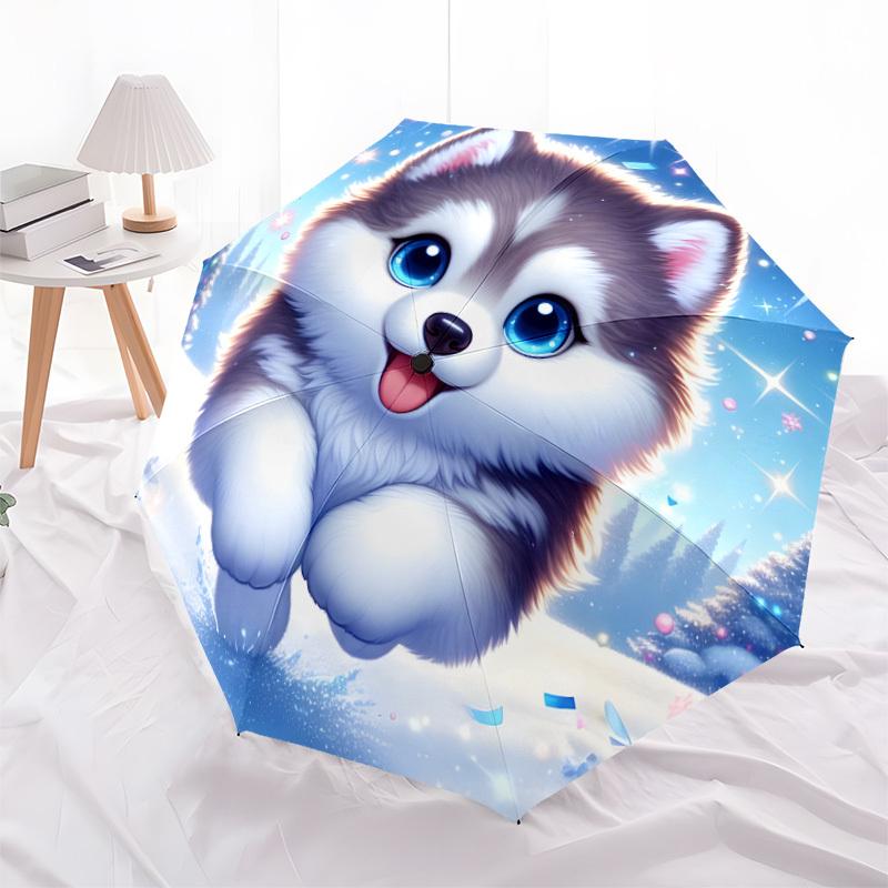 1pc Winter Wonderland Pup Umbrella with Plastic Handle,Suitable for All Seasons Home Travel Outdoor UmbrellaDD1055