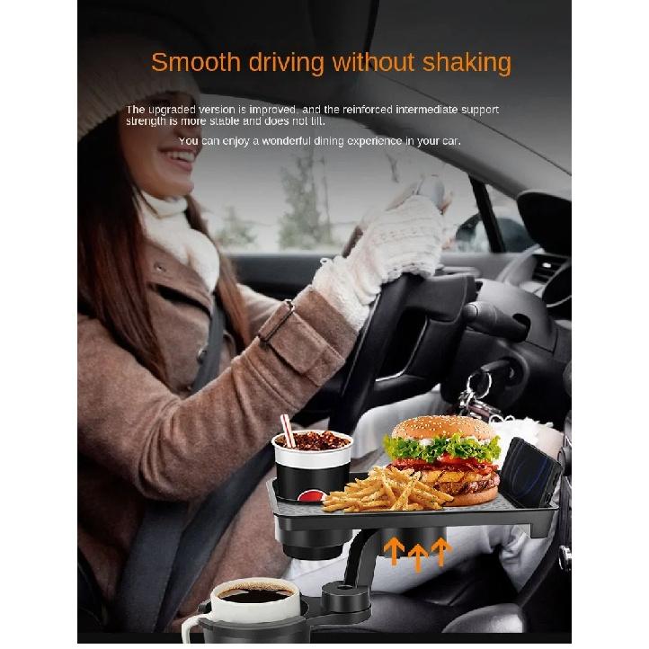 Car Cup Holder Expander Multi-Function Drink Holder with Food Table 360-Degree Adjustable Base Tray for Snack