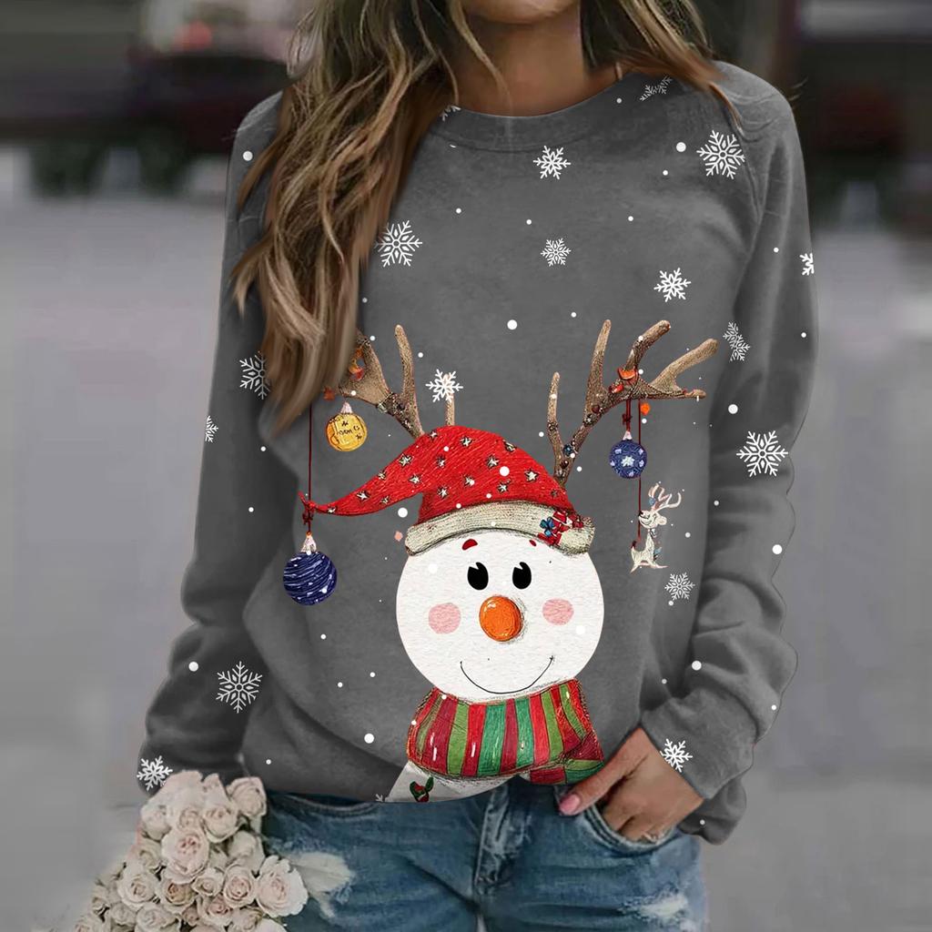 Women's Fashion Casual Long Sleeve Christmas Printed Neck Sweatshirt Top