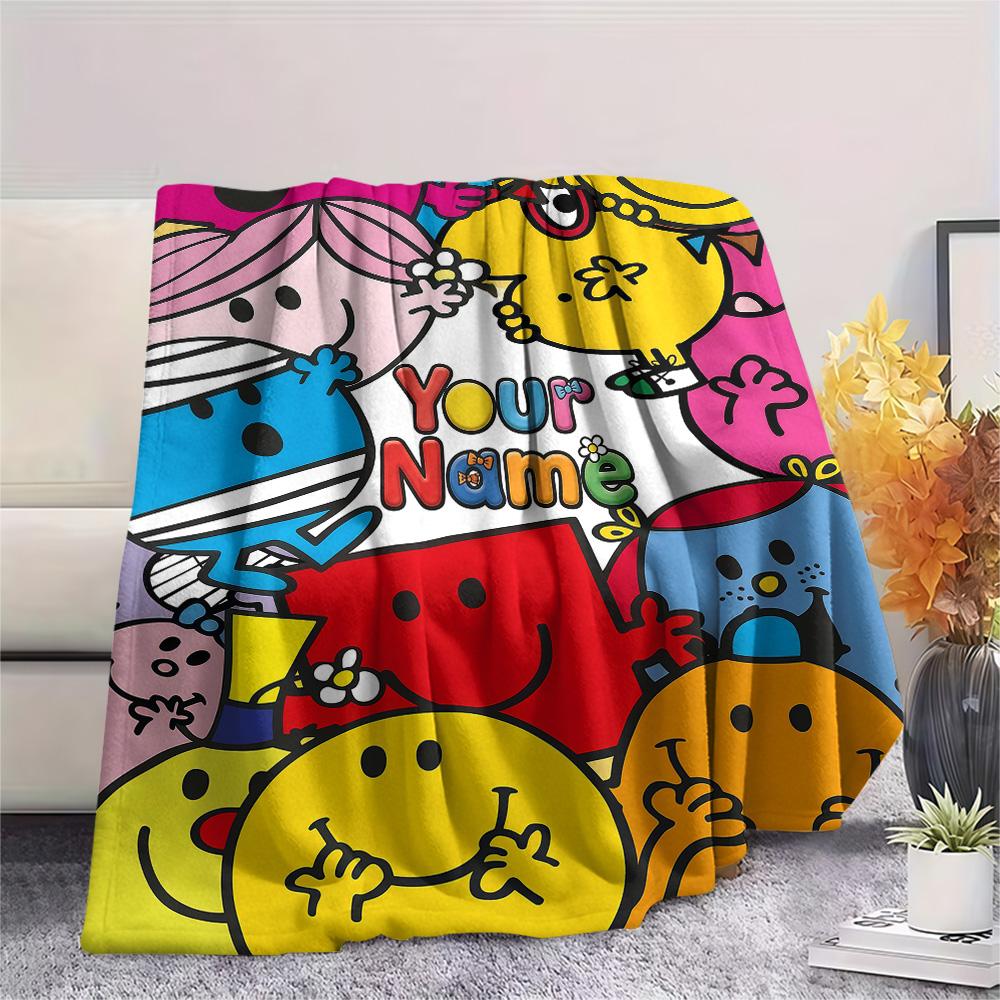 1PC Custom Name Mr. Men Little Miss Patterned Flannel Blanket Suitable For All Seasons for Home Decor Warmth and Comfort Gifts Holiday Present -HE158