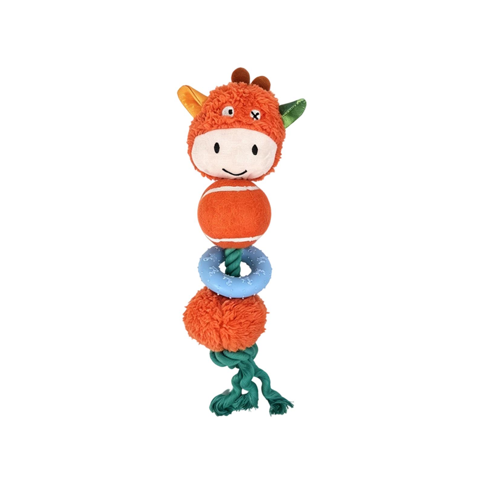 

Dog Toy Tennis Ball with Cotton Rope Knot Rubber Ring Plush Squeaky Pet Toy Interactive Chew Dental Cleaning Soothing Durable one size оранжевый