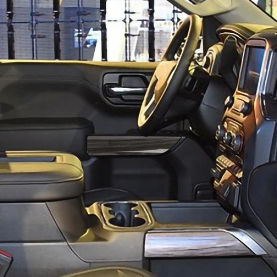 Black Wood Grain Front 2-Door Panel Bezel Trim Cover For Chevrolet Silverado 19+