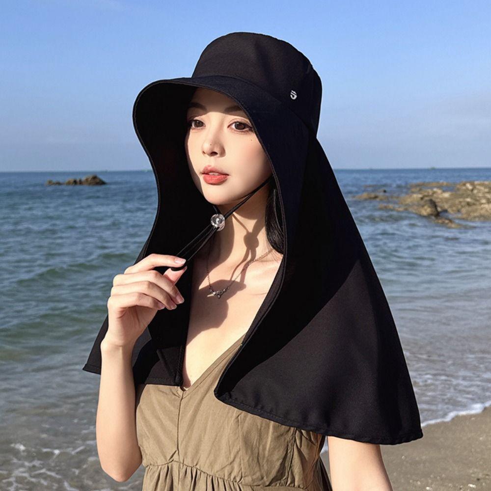Solid Color Large Brim Sun Hat Wind Proof Wide Brim Sunhat Outdoor Beach Hat  Outdoor Activities