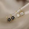 2PC Women's Fashion Black and White Square Earrings Zircon Accessories Suitable for Date, Party, Festival Gifts