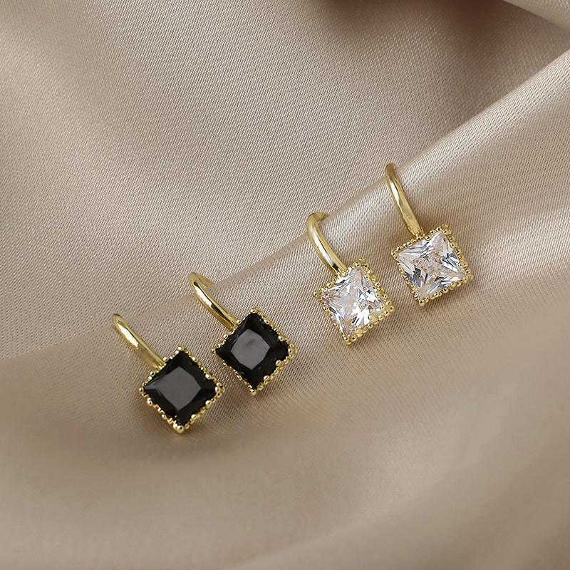 2PC Women's Fashion Black and White Square Earrings Zircon Accessories Suitable for Date, Party, Festival Gifts