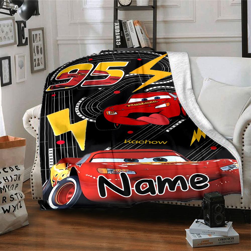 Custom Name Mcqueen Adventure Flannel Blanket for Super Soft Cute Comfort Blanket for Travel Bedding Couch Sofa Blanket