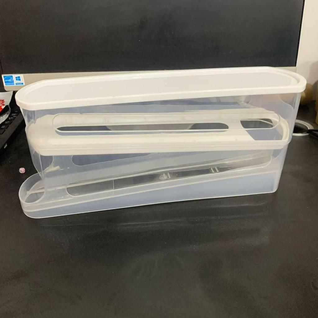 Úložný box na vejce do lednice s rolovacím stojanem, potravinářský, kompatibilní s bočními dveřmi, s víkem