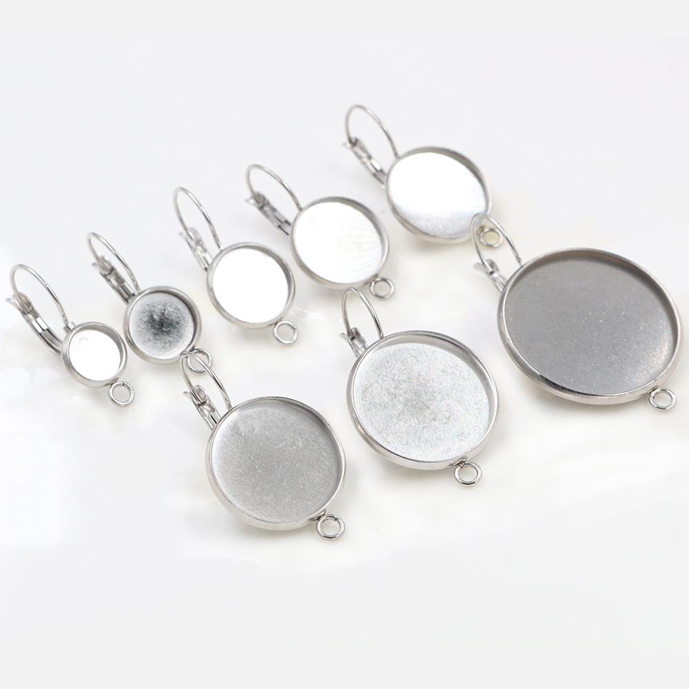 

( No Fade ) 8/10/12/14/16/18/20/25mm 10pcs Stainless Steel one Loop French Lever Back Earrings Base,Fit 8-25mm Glass Cabochons 8mm