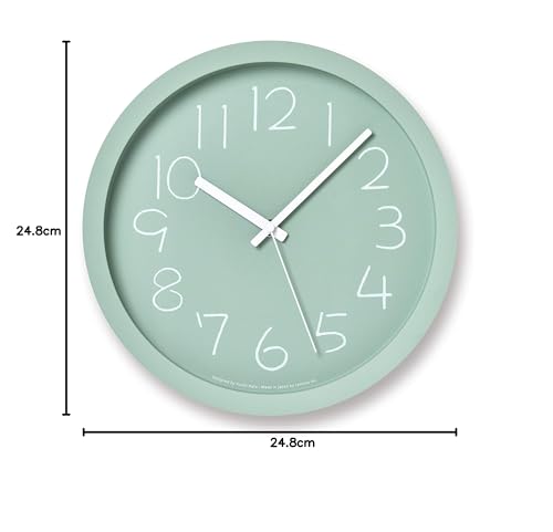 Lemnos Chalk Analog Wall Clock, Green, NY18-08 GN, Diameter 24.8cm x Depth 4.4cm, NY18-08GN