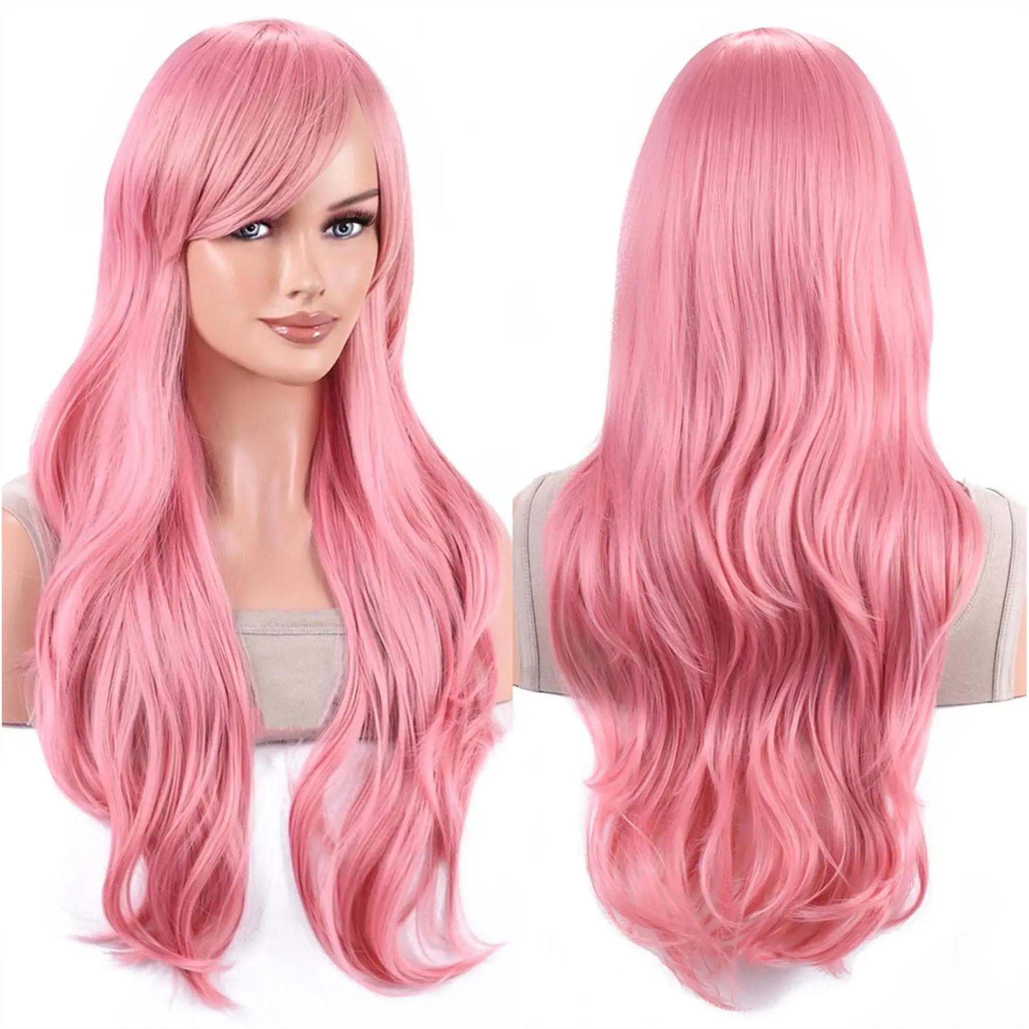 Synthetisch Haar Roze Golvend Cosplay Pruik Anime Pruiken Yuno Gasai Halloween Kostuum Krul Tepels Pruik voor Vrouwen 28inches roze