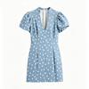 Women's summer new French retro design bubble short-sleeved V-neck slim-fit dress