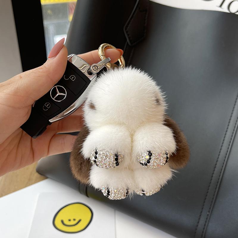 Cute Long Ear Bunny Keychain Real Mink Fur Rabbit Doll Pendant Toys Keyring Women Bag Charm Ornament Pompom Plush Jewelry Gifts