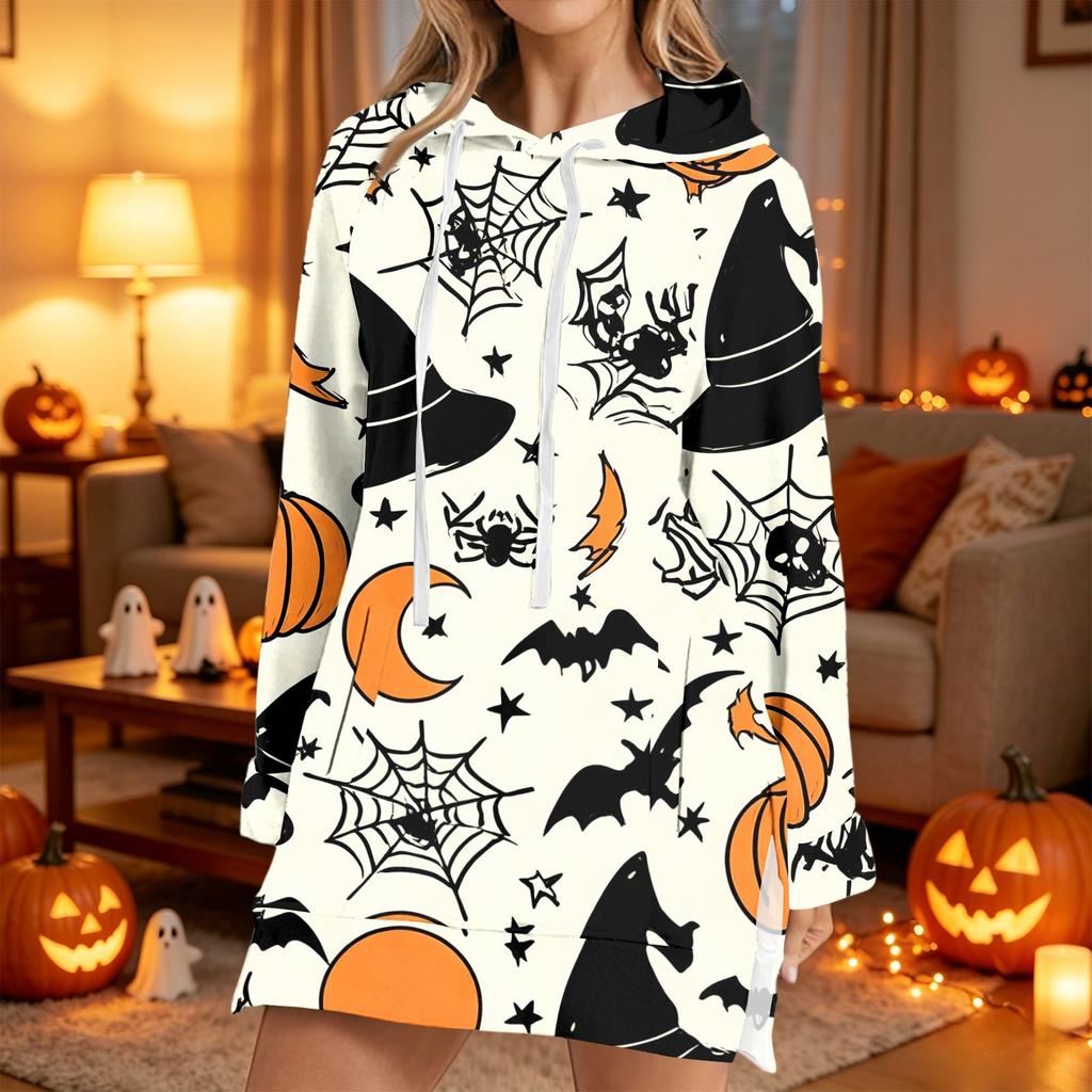 Women's Fashion Casual Long Sleeve Hoodie with Halloween Print for Fall