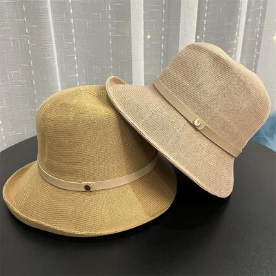Hut Damen Frühling und Herbst Sonnenschutz Sonnenhut elegant Mode Lederschnalle kleiner hochgekrempter Rand Zylinder Gesicht zeigend kleiner Eimerhut Beckenhut Tide