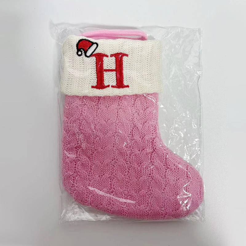 1PC Pink Christmas Socks Letter Embroidered Gift Pendant Knitted Letter Christmas Socks 3d Pendant Gift Bag