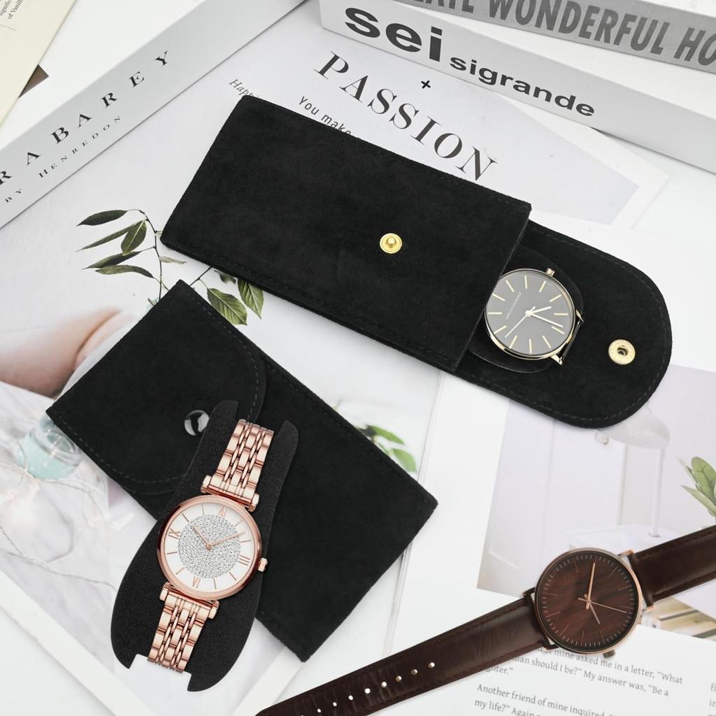 Velvet Watch Case for One Portable Watch Pouch with Core Trip Watch Unisex "Vibrly" Shock-Absorbing Watch, Built-in Board, Scratch-Resistant,