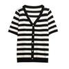 Plus Size Women's Summer Striped V-Neck Two-Piece Ice Silk Knit Top