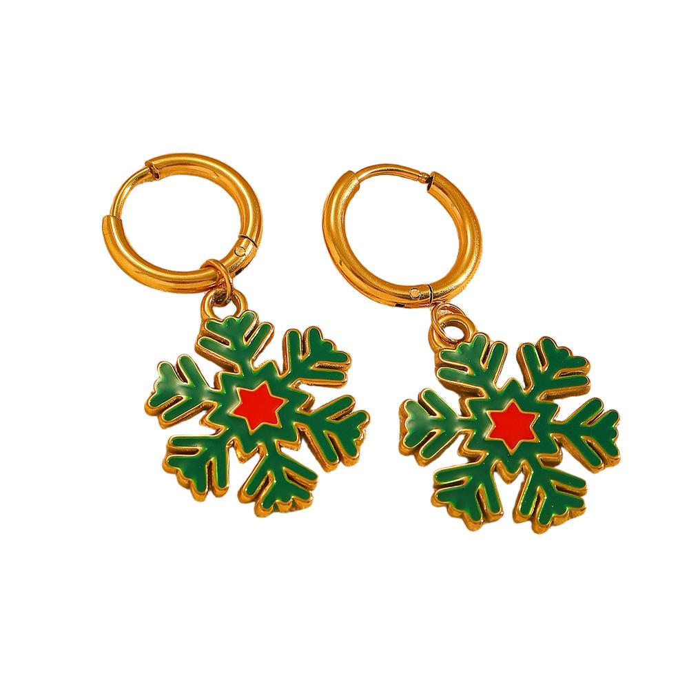 Festive Christmas Earrings: Snowflake, Tree & Santa Claus Stainless Steel Ear Cuffs with Drip Oil
