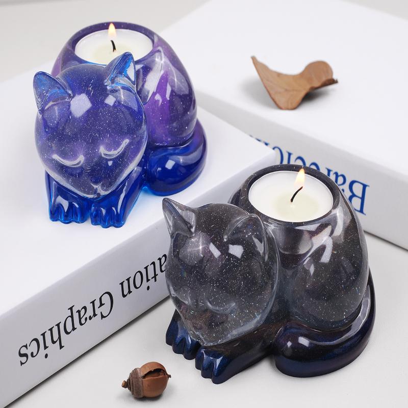 Sleeping Cat Memorial Silicone Mold For Resin Cat Candle Holder Animal Keepsake Sympathy Gift