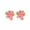 Simple Fashion Sweet Enamel Flowers Pink Color Creative Stud Earrings for Women Personality Temperament Minimalist Jewelry