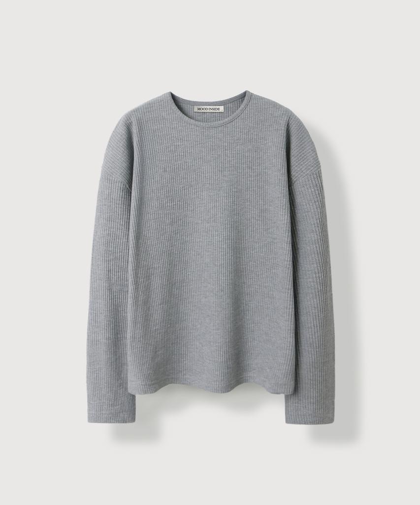 MOOD INSIDE Waffle Semi-Crop Long Sleeve_Gray