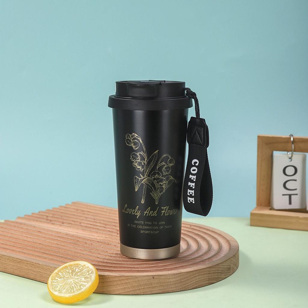 Summer cold insulation stainless steel lily of the valley water cup thermos cup coffee cup double layer car cup gift