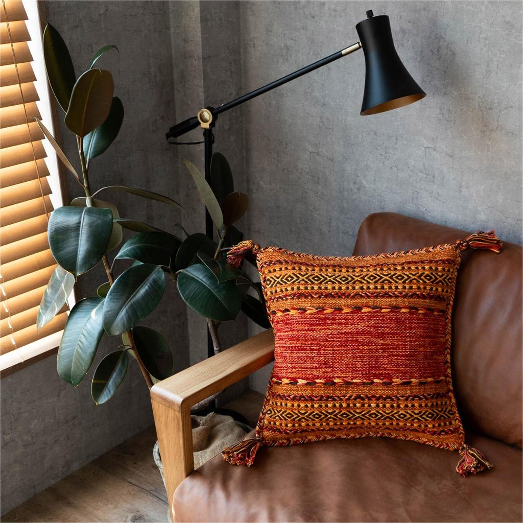 Sayan Sayan Handwoven Indian Kilim Cushion Rust Asian Cover, 45x45cm, (Orange),