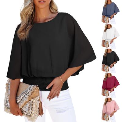 Ladies' Loose Comfortable Casual Fashionable Solid Color Five Quarter Sleeved Top