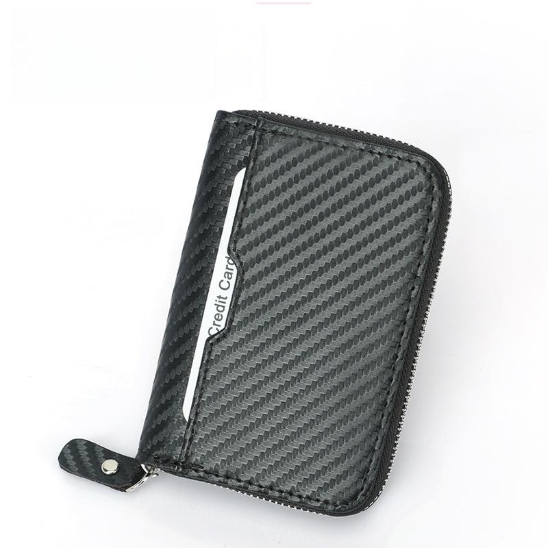 Carbon Fiber RFID Card Holder with Zipper Coin Purse - Multi-Card Slot and Anti-Magnetic Protection