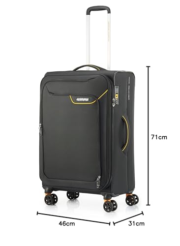 American Tourister APPLITE 4.0 Suitcase, Spinner 71/27, Medium Size, Expandable, Lightweight, 76/85L, 71cm, 2.6kg, Black Mustard
