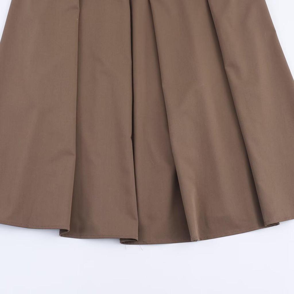 Autumn 2025 Women's Pleated Cloak Midi Skirt with Belt