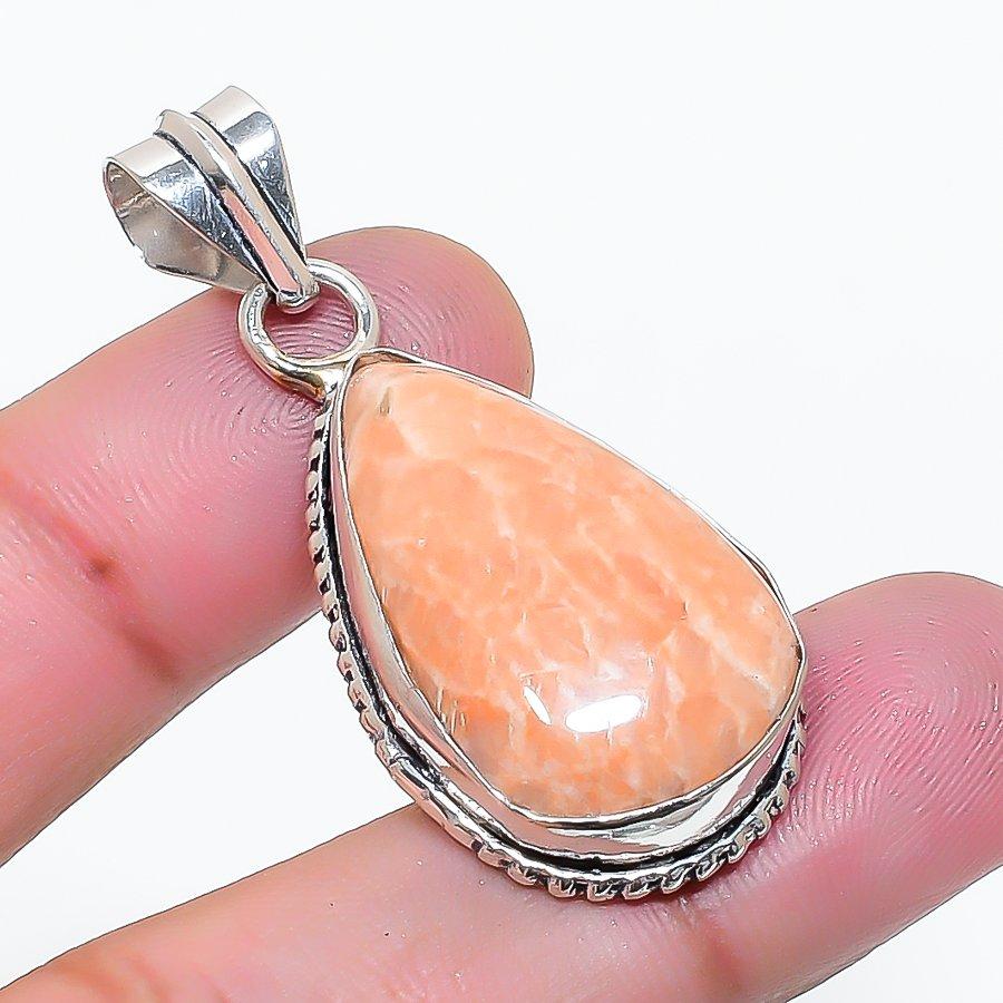 Natural Orange Aventurine Gemstone 925 Sterling Silver Pendant 1.65" AP-15501