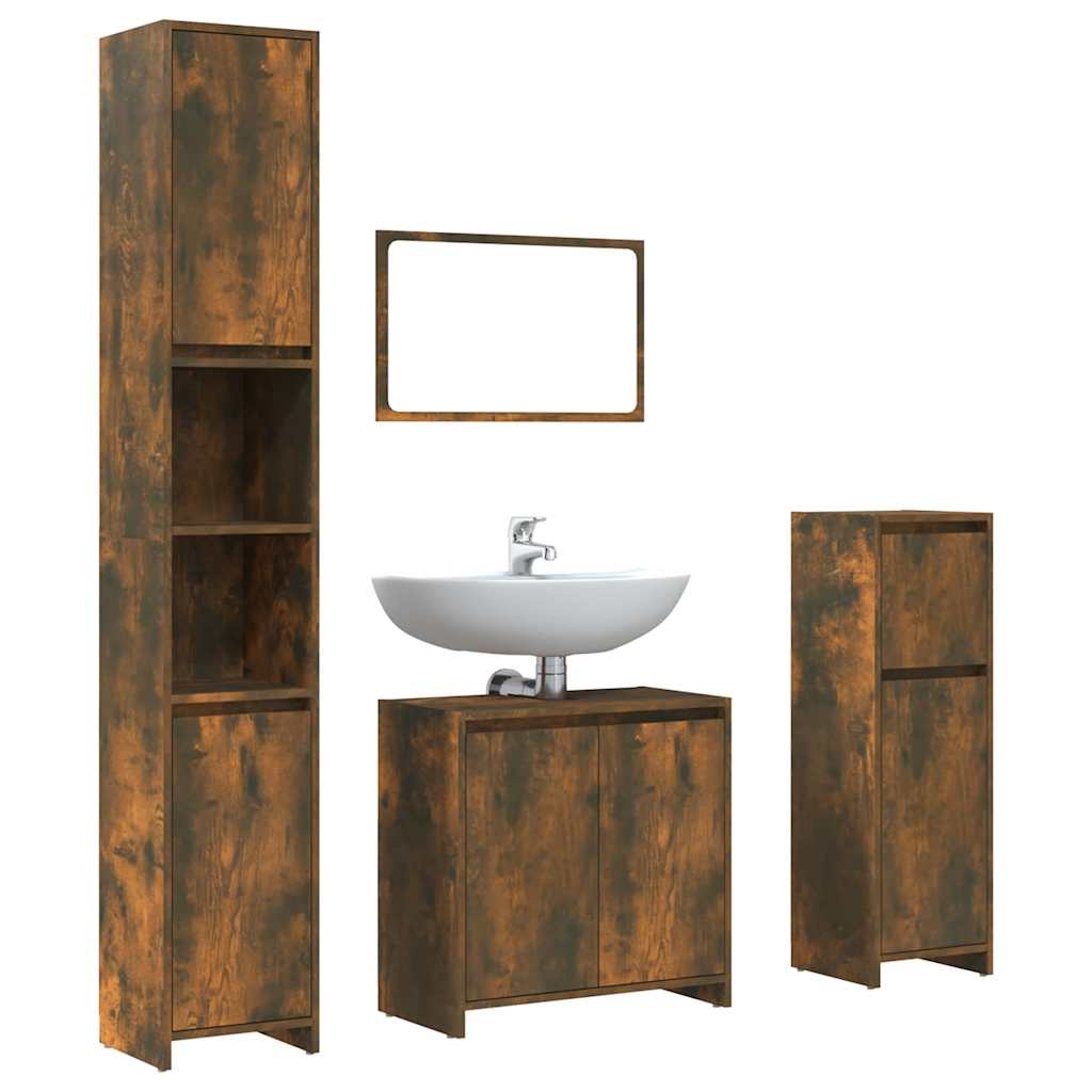4 Piece Bathroom Furniture Set In Smoked Oak Wood Based Material