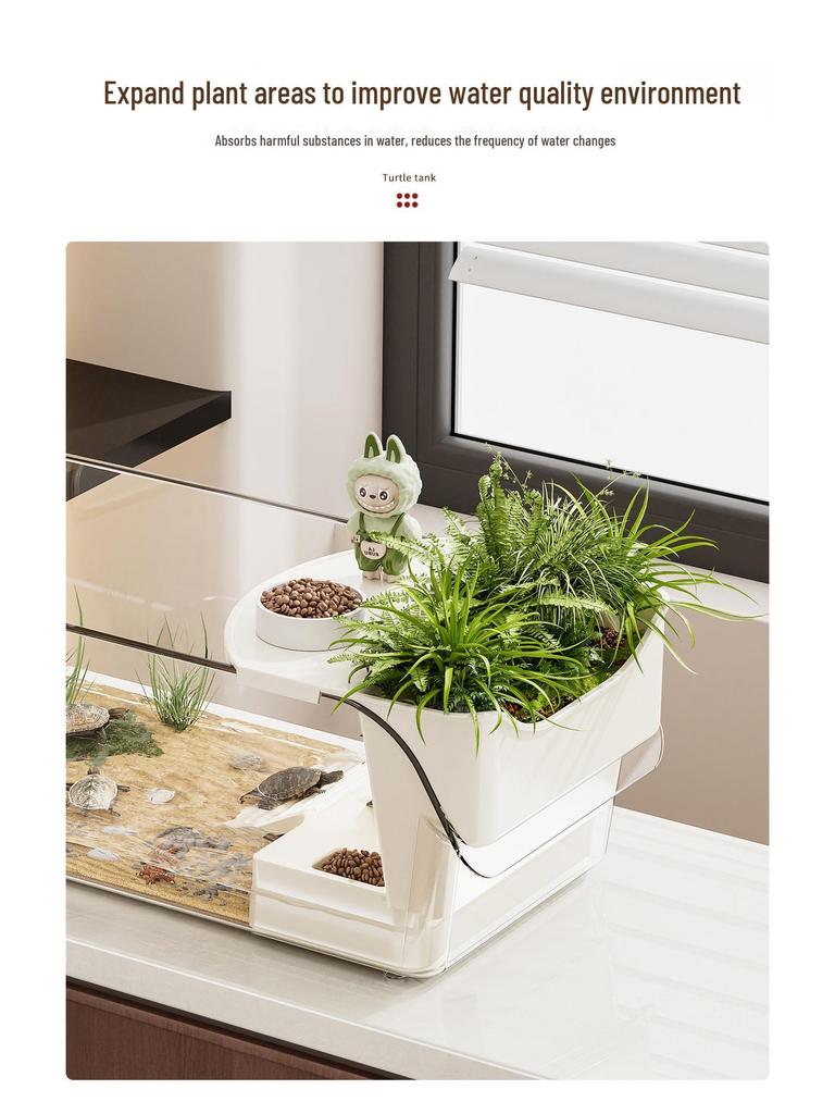 Turtle & Small Reptile Breeding Tank with Sunning Platform - Ecological Desktop Landscaping for Living Room