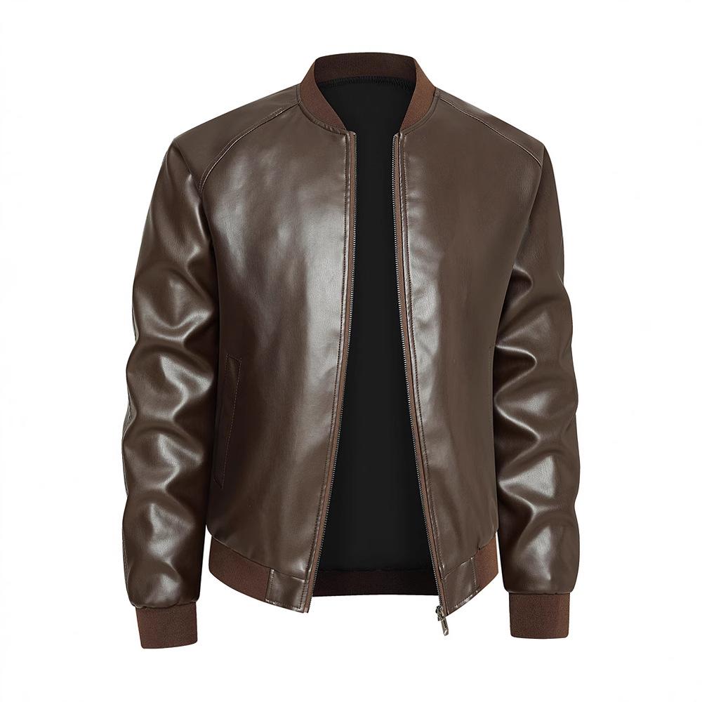 High-end Jacket for Men's Spring New Trendy Handsome Casual Stand-up Collar Jacket for Men's Leather Jacket